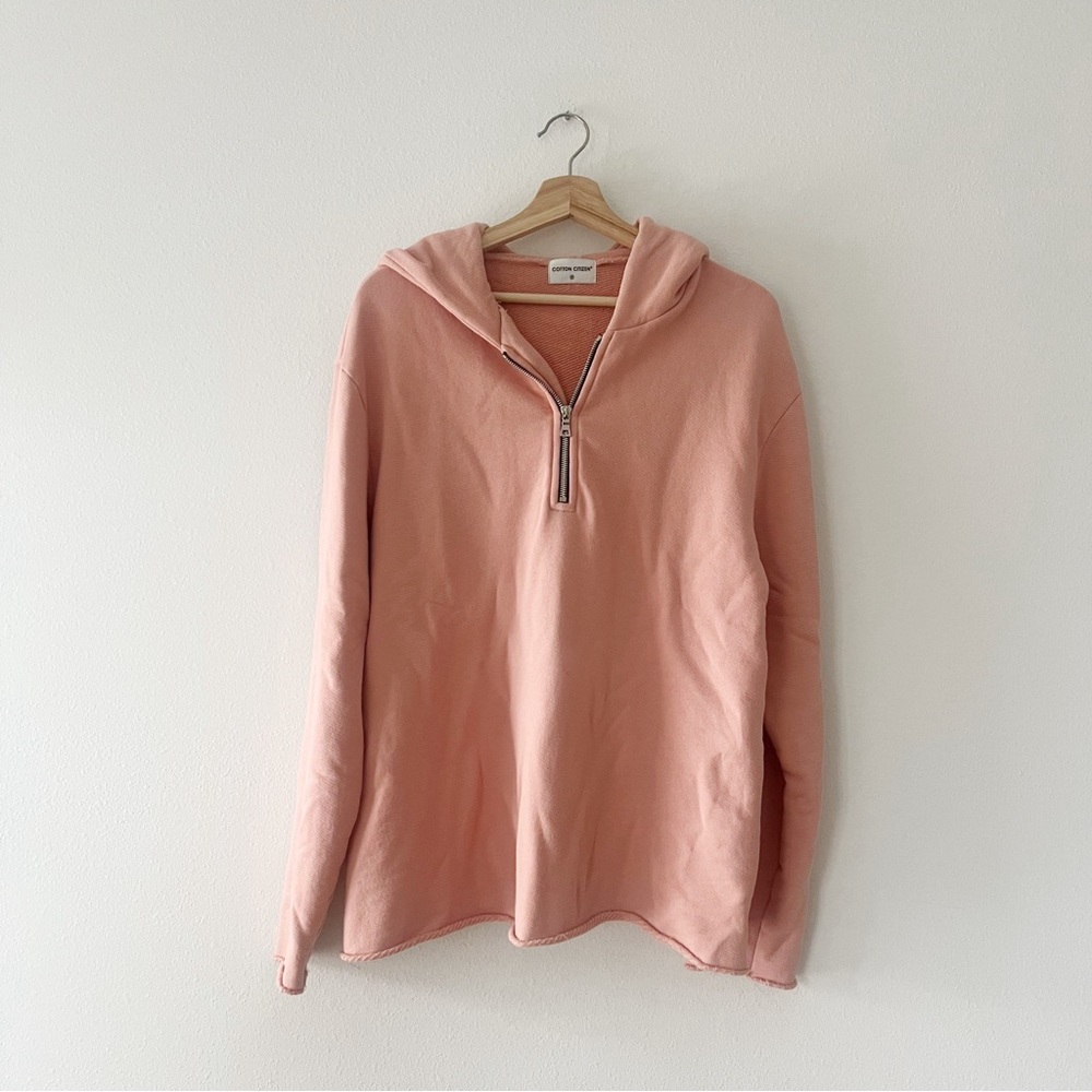COTTON CITIZEN | Plush Quarter Zip Hoodie in Coral | M